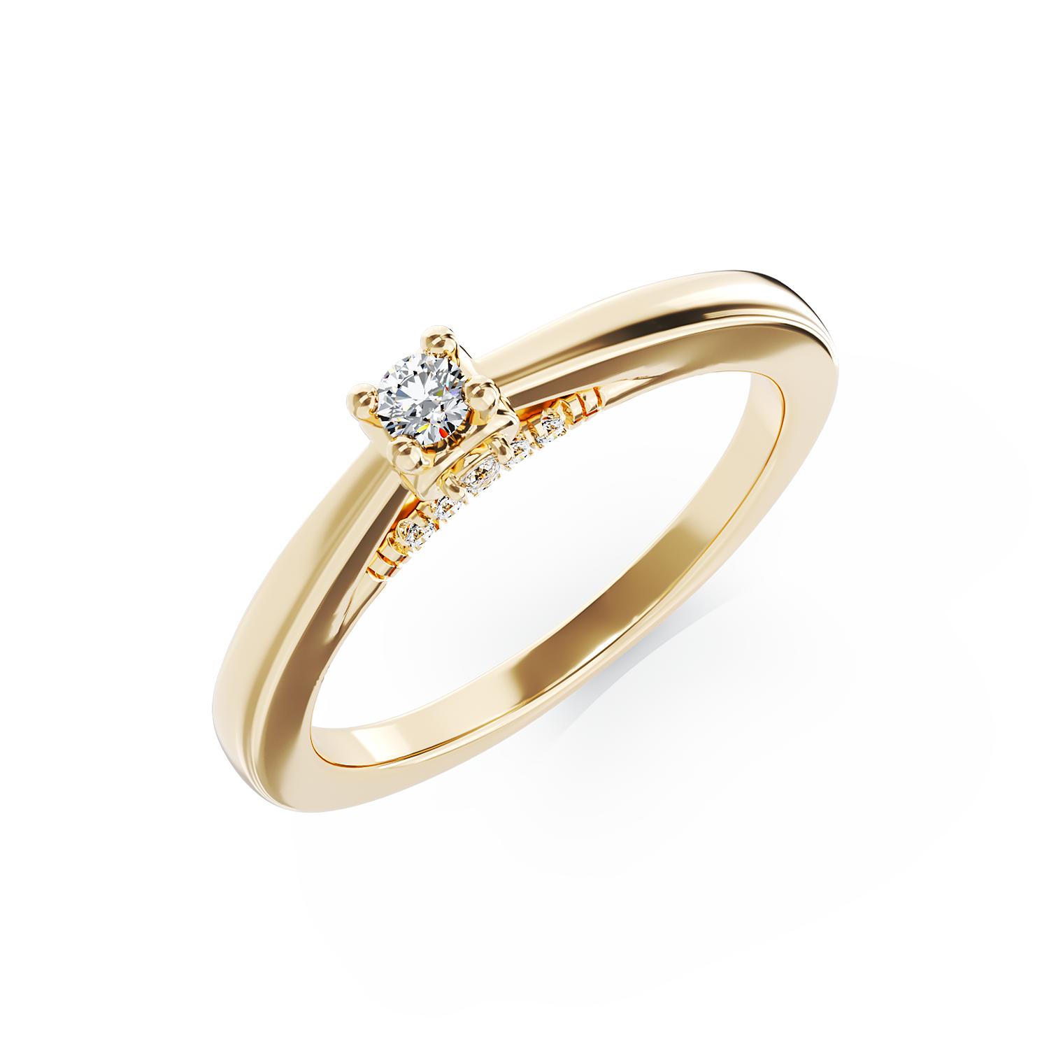 Eljegyzési gyűrű 18K-os sárga aranyból 0,12ct gyémánttal és 0,05ct gyémántokkal. Gramm: 2,7
